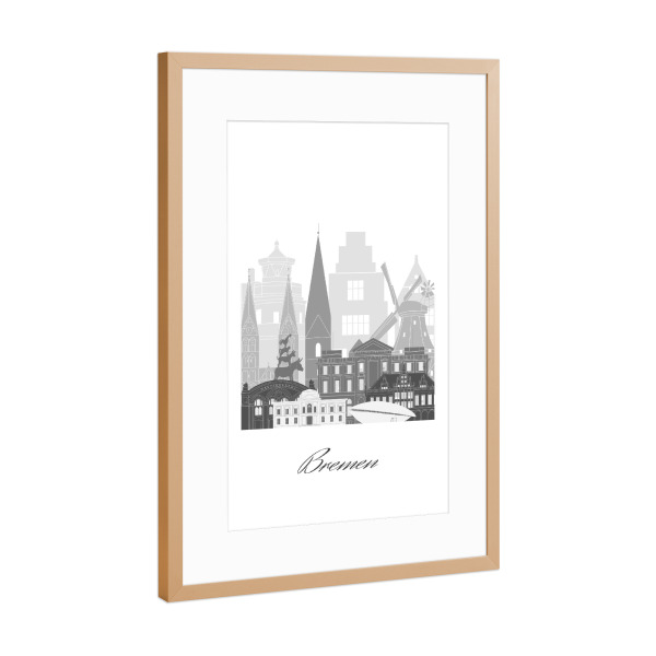 Poster mit Rahmen Kupfer "Bremer Skyline SW" artboxONE - Städte,Reise,Architektur