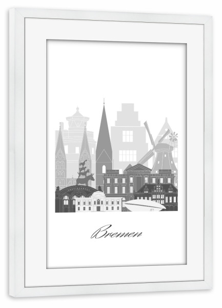 Poster mit Rahmen weiß "Bremer Skyline SW" artboxONE - Städte,Reise,Architektur
