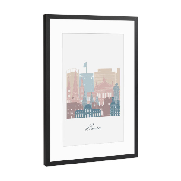 Poster mit Rahmen Schwarz (Metallic) "Bonner Skyline in Erdtönen" artboxONE - Städte,Reise,Architektur