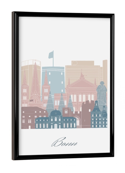 Poster mit schwarzem Rahmen "Bonner Skyline in Erdtönen" artboxONE - Städte,Reise,Architektur