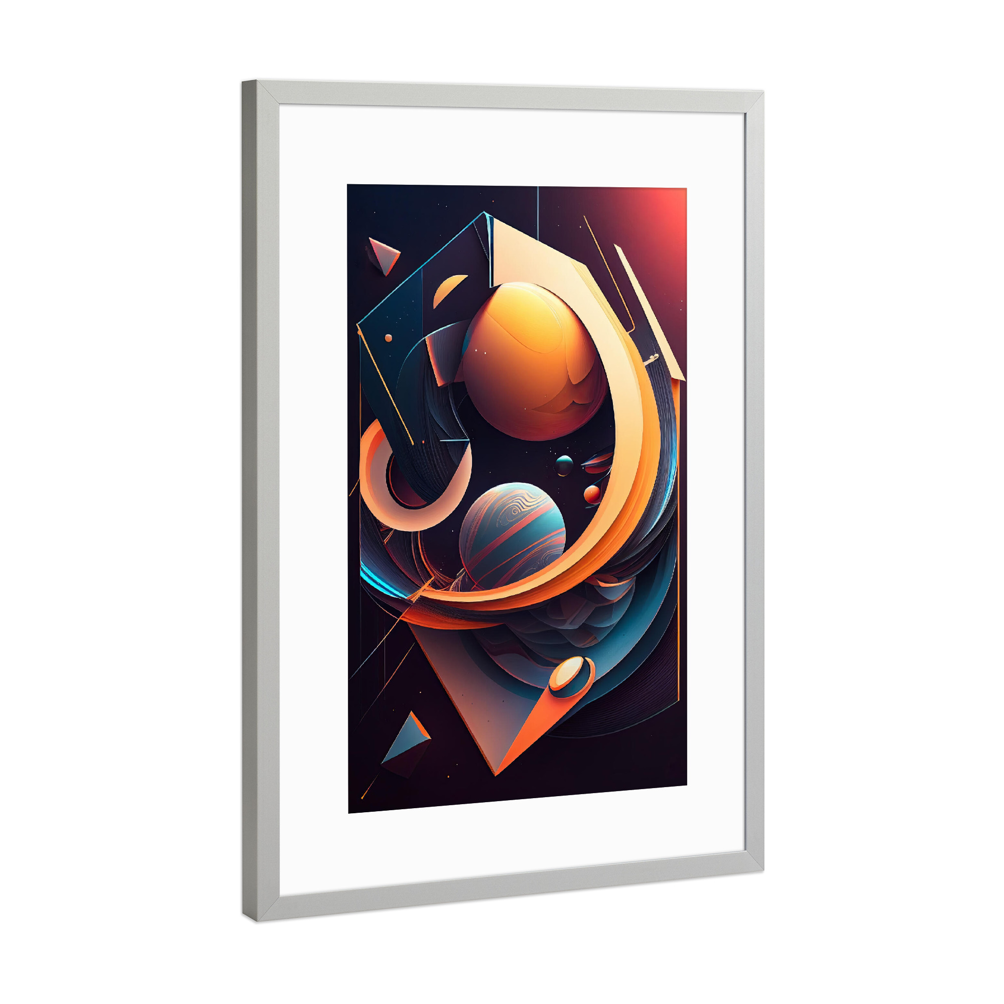Poster mit Rahmen Silber "Abstrakte geometrische Planeten" artboxONE - Abstrakt,Galaxy