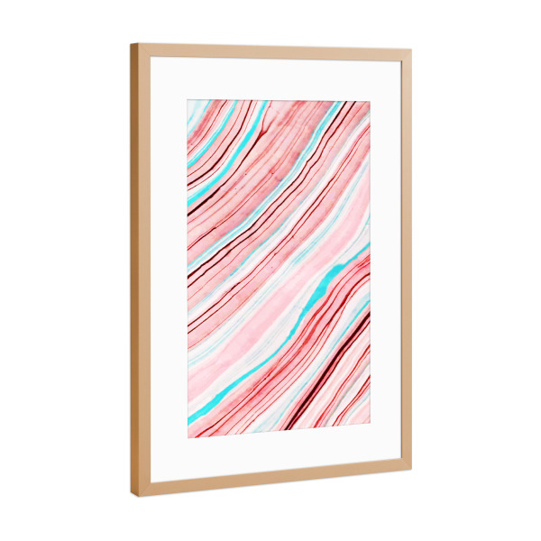 Poster mit Rahmen Kupfer "Zwischen den Zeilen" artboxONE - Abstrakt - Pastell,Muster,Exotisch,Linien,Blau,Pink,Wellen,Abstrakt