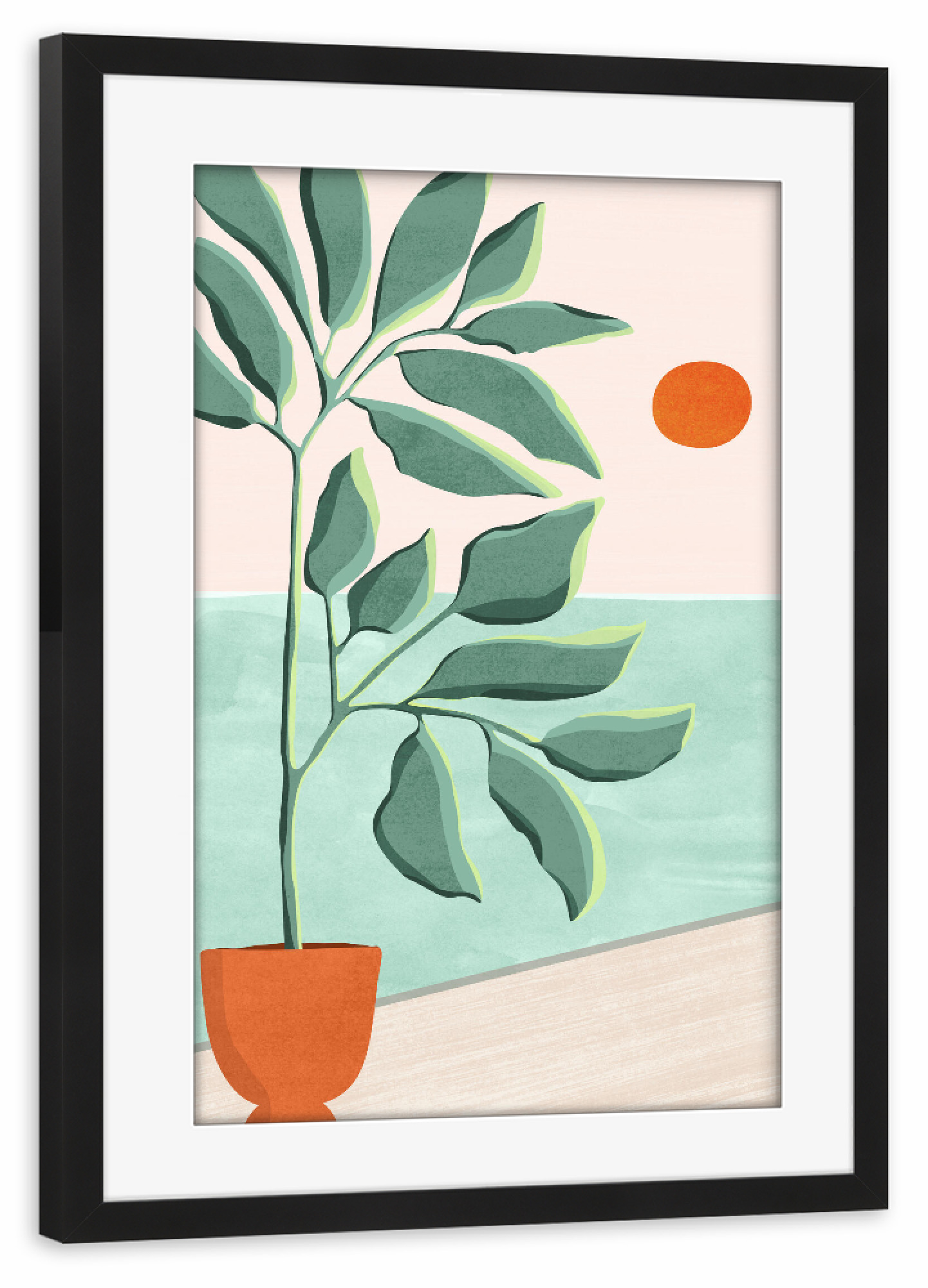 Poster mit Rahmen schwarz "Sonnenuntergang am Strandhaus" artboxONE - Floral,Reise / Strand und Meer