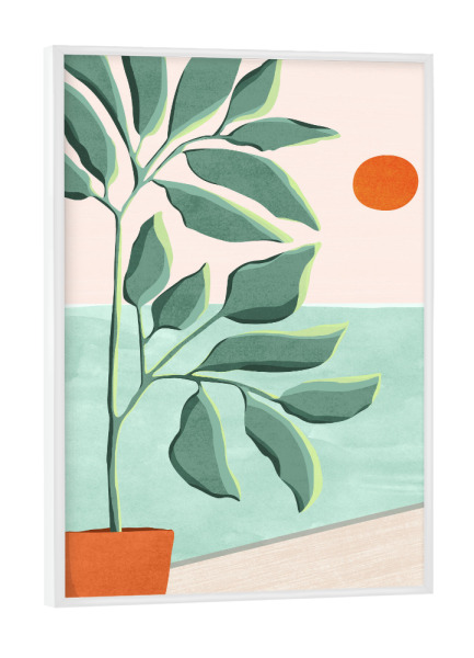 Poster mit weißem Rahmen "Sonnenuntergang am Strandhaus" artboxONE - Floral,Reise / Strand und Meer