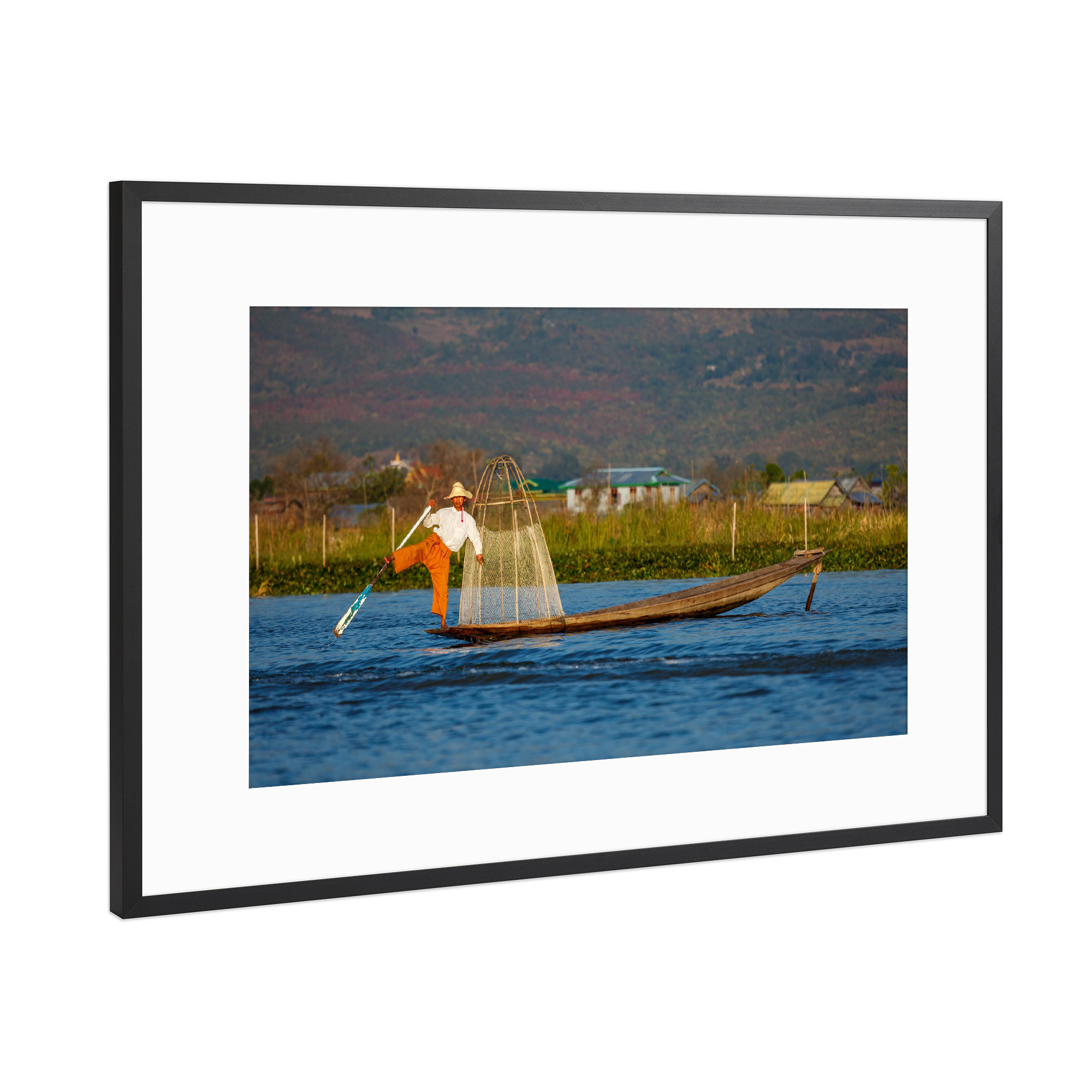 Poster mit Rahmen Schwarz (Metallic) "Inle See" artboxONE - Menschen,Reise / Asien,Männer