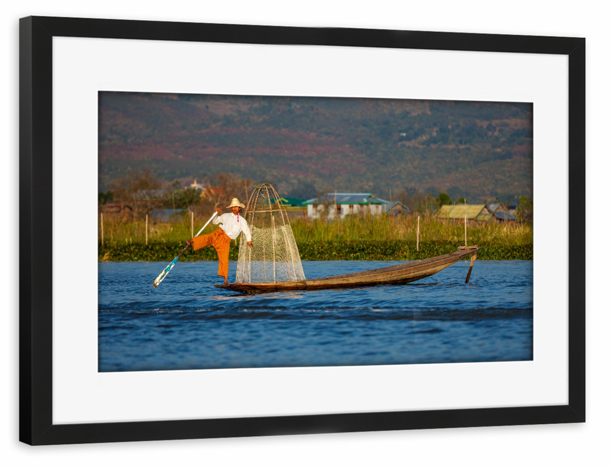 Poster mit Rahmen schwarz "Inle See" artboxONE - Menschen,Reise / Asien,Männer