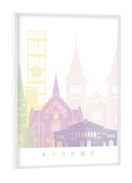 Poster mit weißem Rahmen "Aarhus-Skyline in Pastellfarben" artboxONE - Städte