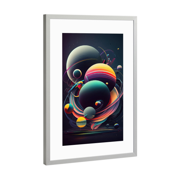 Poster mit Rahmen Silber "Gemalte abstrakte Planeten" artboxONE - Abstrakt,Geometrie,Galaxy