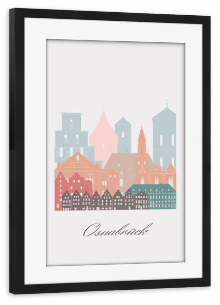 Poster mit Rahmen schwarz "Osnabrücker Skyline - Pastellstil" artboxONE - Städte,Reise,Architektur
