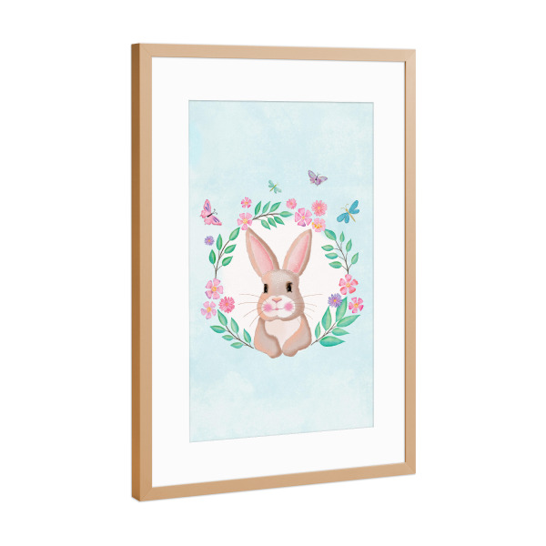 Poster mit Rahmen Kupfer "Süßes Häschen" artboxONE - Floral,Für Kinder,Tiere