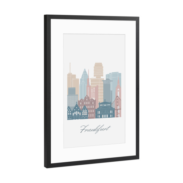 Poster mit Rahmen Schwarz (Metallic) "Frankfurter Skyline in Erdtönen" artboxONE - Städte,Reise,Architektur,Städte / Frankfurt