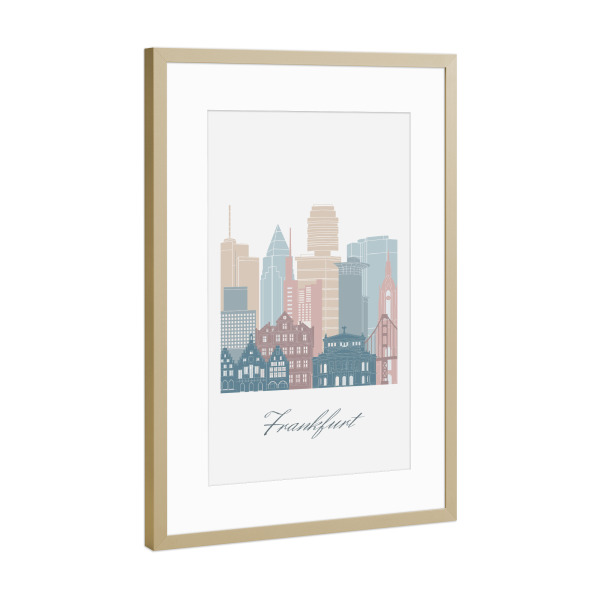 Poster mit Rahmen Gold "Frankfurter Skyline in Erdtönen" artboxONE - Städte,Reise,Architektur,Städte / Frankfurt