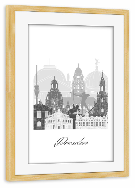 Poster mit Rahmen kiefer "Dresdner Skyline schwarz-weißer" artboxONE - Städte,Reise,Architektur,Städte / Dresden