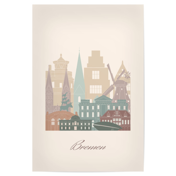 Poster "Bremer Skyline im Salbeigrün" artboxONE - Städte,Reise,Architektur