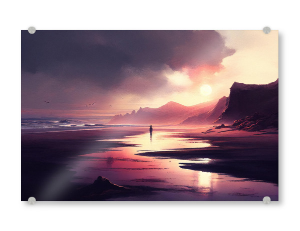 Acrylglasbild "Lila Sonnenuntergang am Strand" artboxONE - Natur,Reise / Strand und Meer