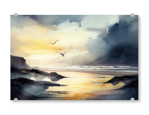 Acrylglasbild "Grauer Aquarellstrand" artboxONE - Natur,Reise / Strand und Meer