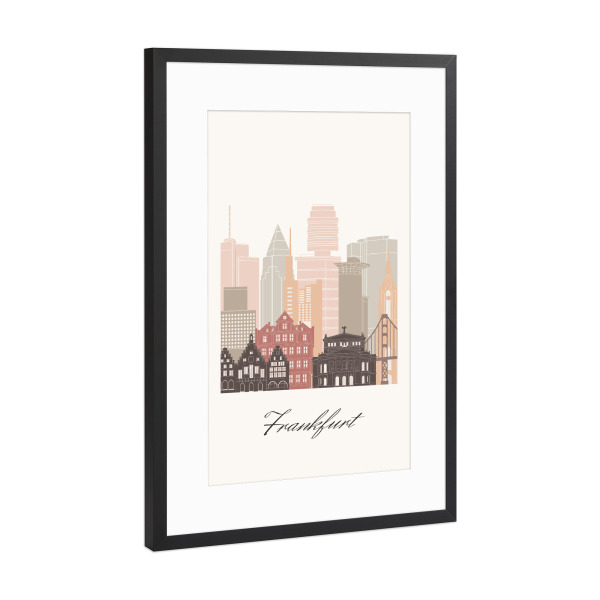 Poster mit Rahmen Schwarz (Metallic) "Frankfurter Skyline in Terrakotta" artboxONE - Städte,Reise,Architektur,Städte / Frankfurt