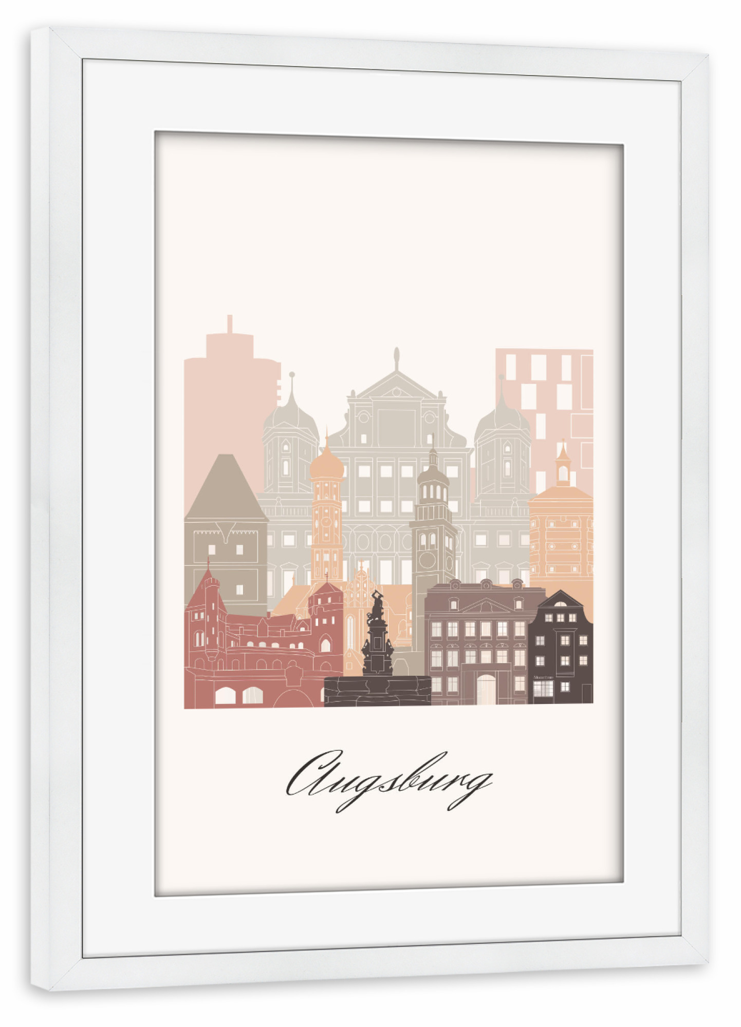 Poster mit Rahmen weiß "Augsburger Skyline in Terrakotta" artboxONE - Städte,Reise,Architektur