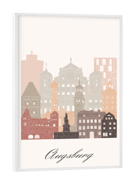 Poster mit weißem Rahmen "Augsburger Skyline in Terrakotta" artboxONE - Städte,Reise,Architektur