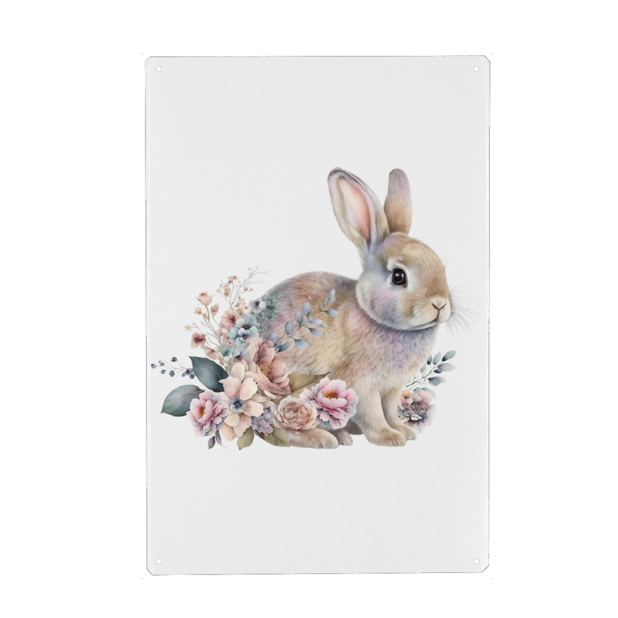 Holzbild "Frohe Ostern | Häschen mit Blumen" artboxONE - Natur,Floral,Tiere,Lustig