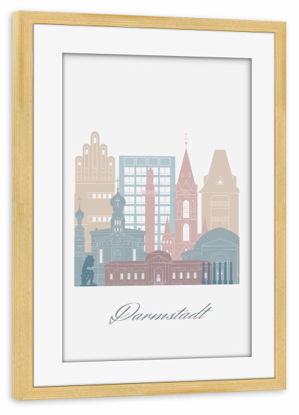 Poster mit Rahmen kiefer "Darmstadt Skyline Erdtöne" artboxONE - Städte,Reise,Architektur