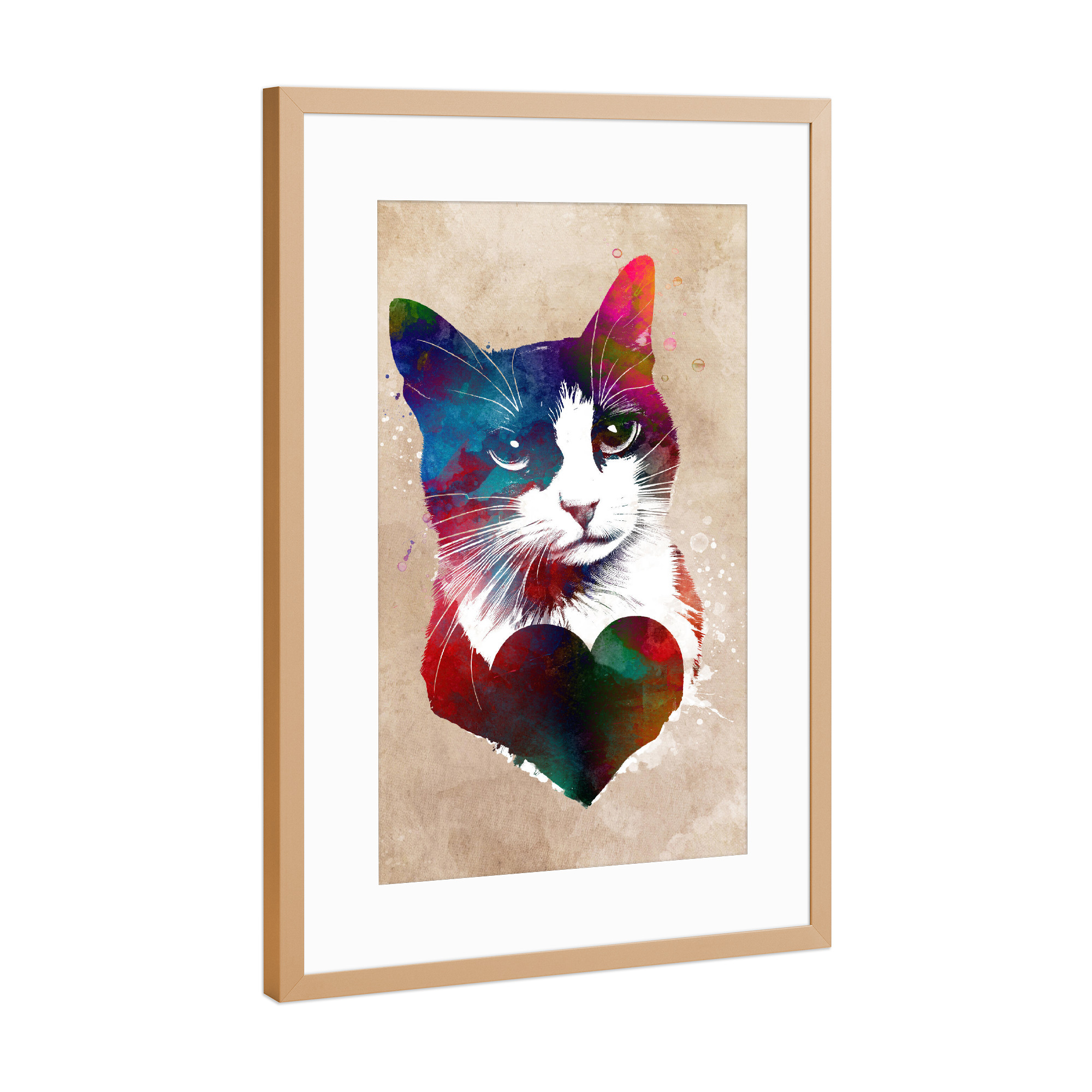 Poster mit Rahmen Kupfer "Katzen lieben Grafik" artboxONE - Tiere,Liebe - Katze,Katzen haustier,Tier,Tiere,Grafik,Kunst,Liebe,Herz