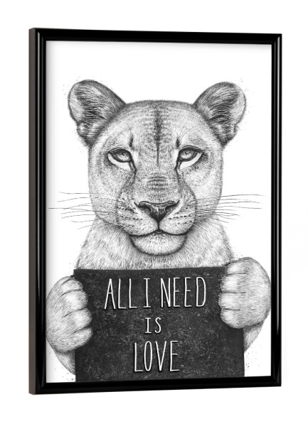 Poster mit schwarzem Rahmen "Löwin mit Liebe" artboxONE - Natur,Tiere,Liebe,Für Mama,Für Papa