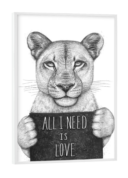 Poster mit weißem Rahmen "Löwin mit Liebe" artboxONE - Natur,Tiere,Liebe,Für Mama,Für Papa