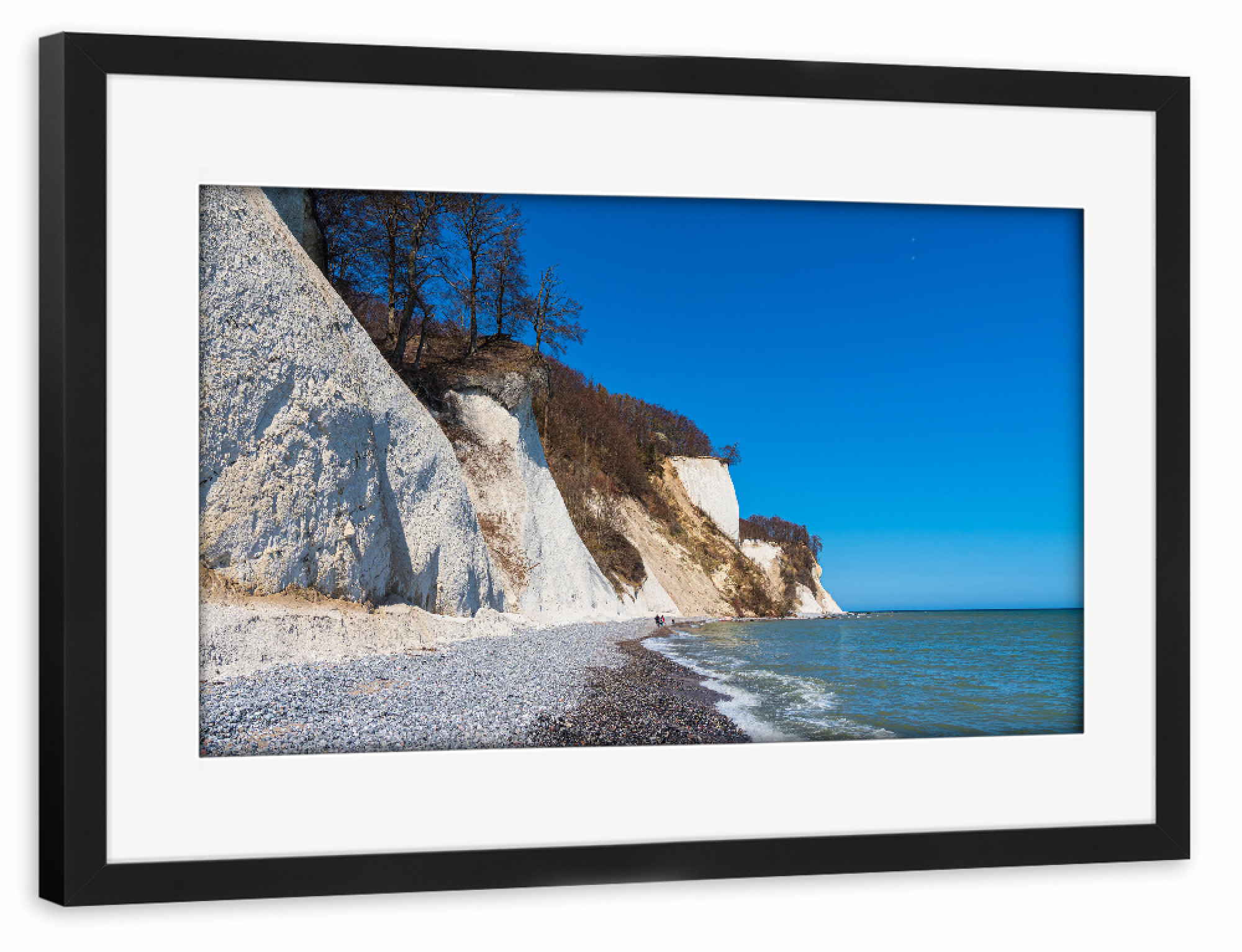 Poster mit Rahmen schwarz "Kreidefelsen, Meer, wolkenlos" artboxONE - Natur,Reise,Reise / Strand und Meer