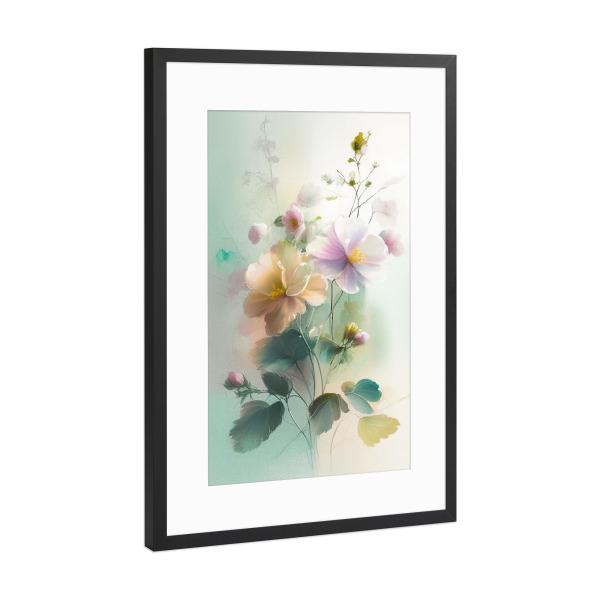 Poster mit Rahmen Schwarz (Metallic) "Malerei von verträumten Blumen" artboxONE - Natur,Floral