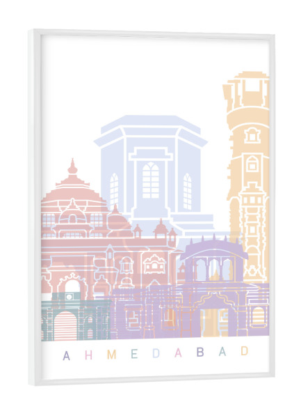 Poster mit weißem Rahmen "AHMEDABAD SKYLINE PASTELL" artboxONE - Städte