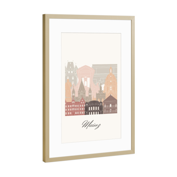 Poster mit Rahmen Gold "Mainzer Skyline im Terrakotta-Stil" artboxONE - Städte,Reise,Architektur