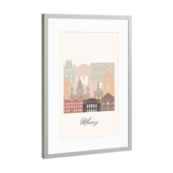 Poster mit Rahmen Silber "Mainzer Skyline im Terrakotta-Stil" artboxONE - Städte,Reise,Architektur