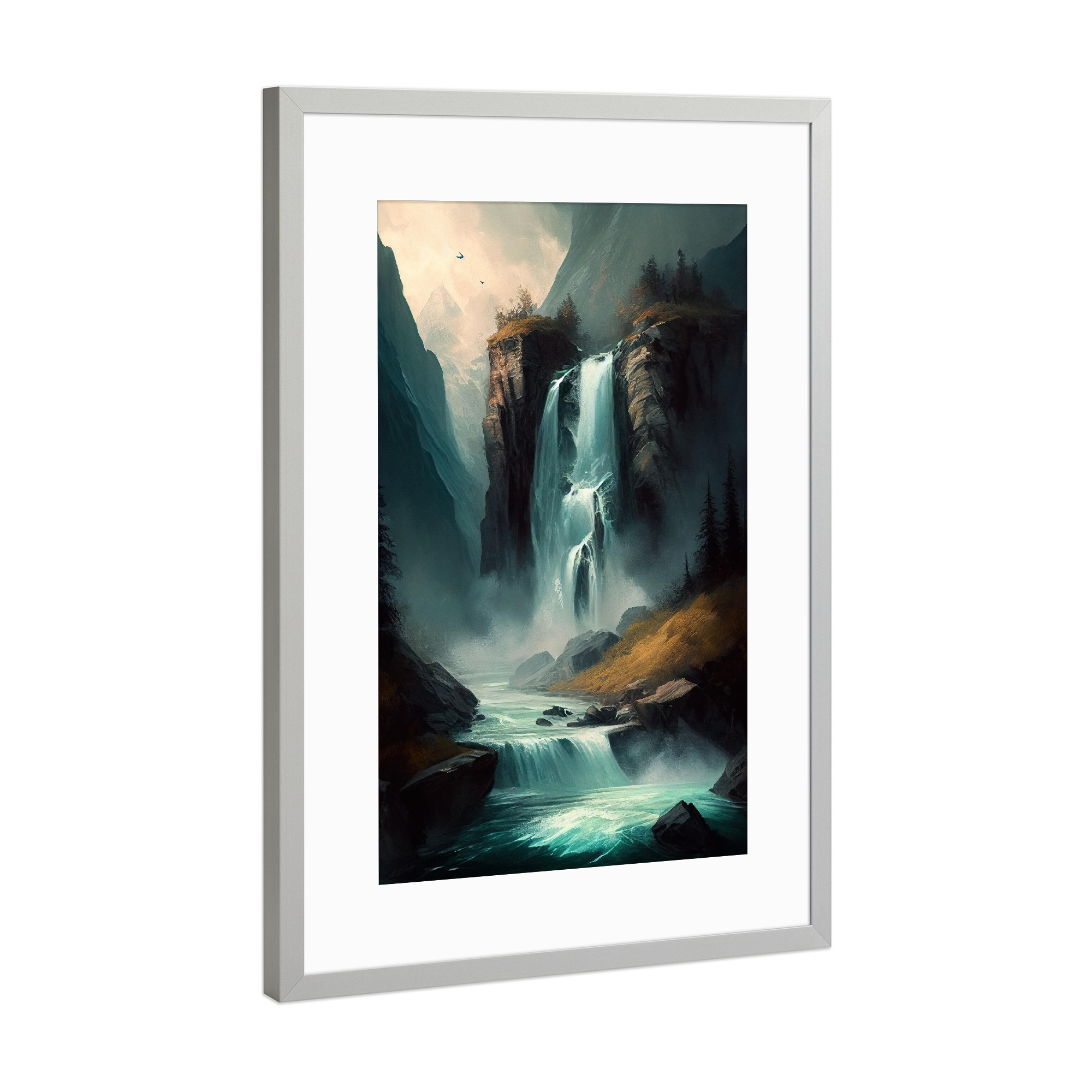Poster mit Rahmen Silber "Kaskadenklippenmalerei" artboxONE - Natur