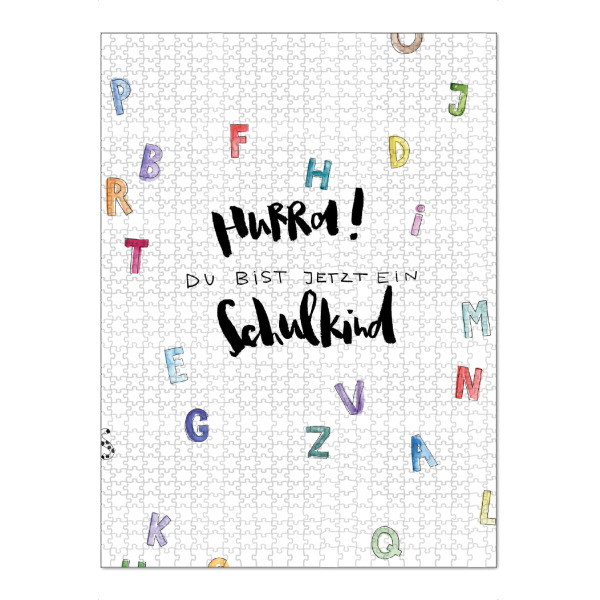 Puzzle Ravensburger "Hurra: Schulkind" artboxONE - Typografie,Für Kinder - Bunt,Schule,Einschulung,Schulkind,Buchstaben,Typografie,Schrift