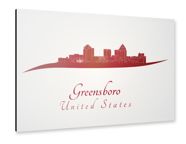 Alu-Dibond "Greensboro-Skyline im Rot" 30x20 cm artboxONE