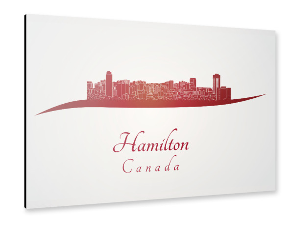 Alu-Dibond "Hamilton-Skyline in Rot" 30x20 cm artboxONE