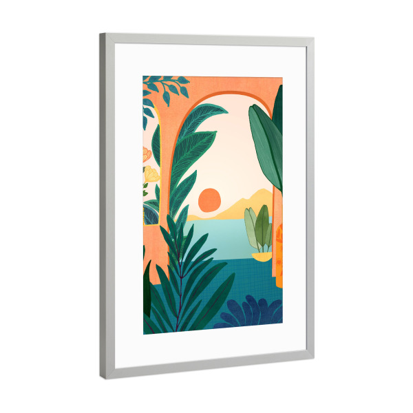 Poster mit Rahmen Silber "Tropische Villa-Sonnenuntergang" artboxONE - Reise,Reise / Strand und Meer