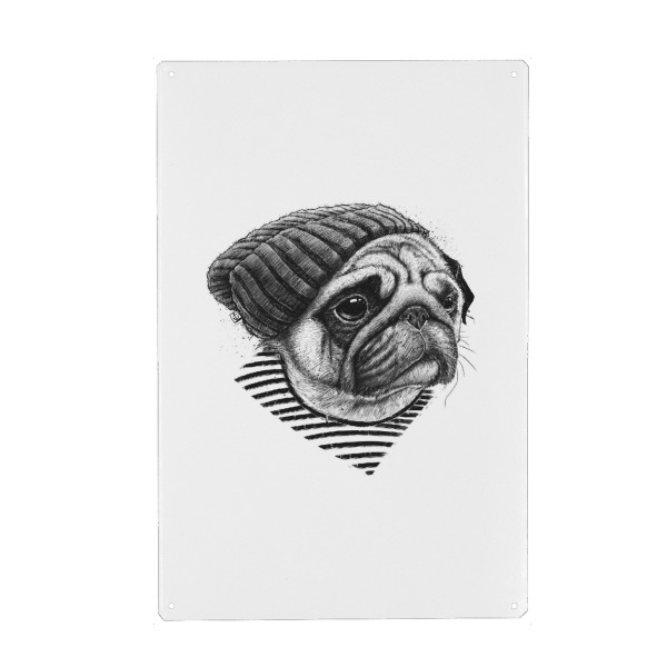 Holzbild "Mops Seemann" artboxONE - Tiere,Für Papa - Mops,Möpse,Hund,Hunde,Haustiere,Tier,Tiere,Seemann,Meer,Ozean,Hut,Seemann