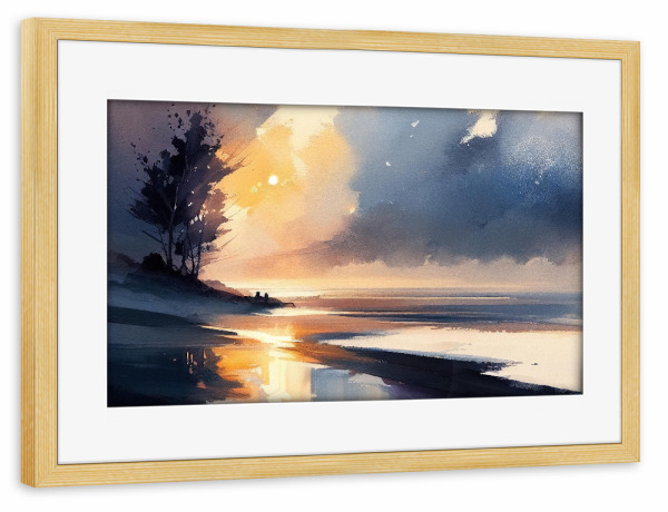 Poster mit Rahmen kiefer "Strandmalerei mit Baum" artboxONE - Natur,Reise / Strand und Meer