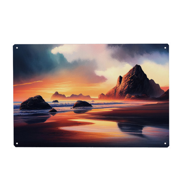 Metall Poster "Gelber Ozeansonnenuntergang" artboxONE - Natur,Reise / Strand und Meer