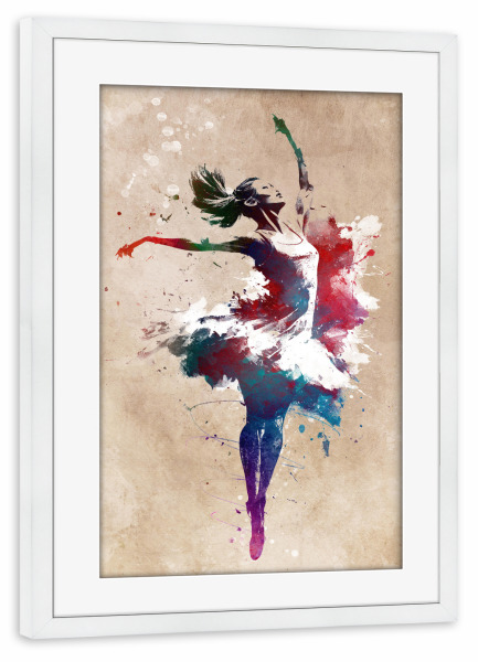 Poster mit Rahmen weiß "Balletttänzerin Grafik A" artboxONE - Menschen,Musik - Ballett,Balletttänzer,Tänzer,Tänzer,Musik,Ballerina