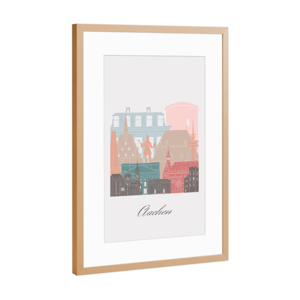 Poster mit Rahmen Kupfer "Aachener Skyline im Pastellstil" artboxONE - Städte,Reise,Architektur,Kartografie