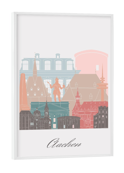 Poster mit weißem Rahmen "Aachener Skyline im Pastellstil" artboxONE - Städte,Reise,Architektur,Kartografie