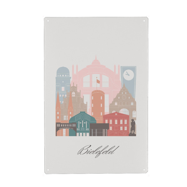 Holzbild "Bielefelder Skyline im Pastellstil" artboxONE - Städte,Reise,Architektur,Kartografie