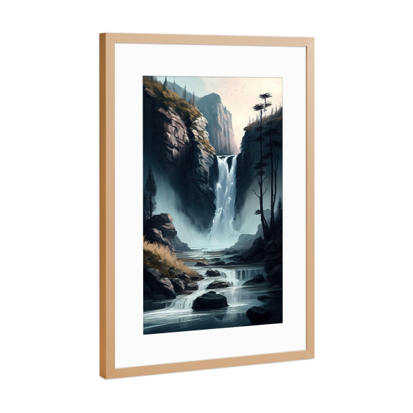 Poster mit Rahmen Kupfer "Gemälde eines alpinen Wasserfalls" artboxONE - Natur,Reise