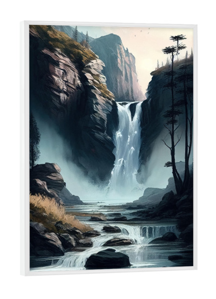 Poster mit weißem Rahmen "Gemälde eines alpinen Wasserfalls" artboxONE - Natur,Reise
