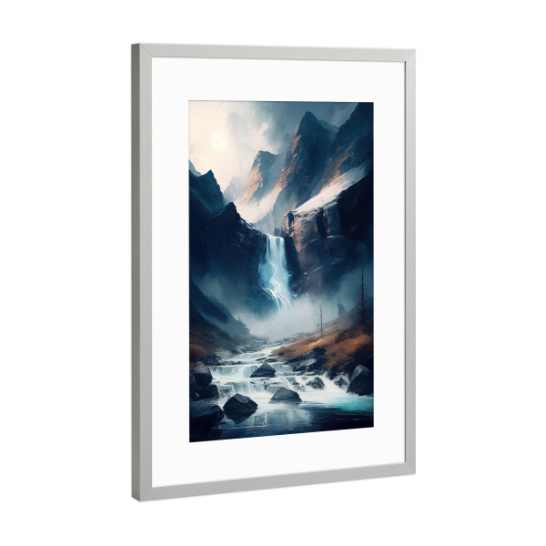 Poster mit Rahmen Silber "Bach und Wasserfall in den Alpen" artboxONE - Natur,Reise