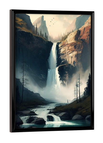 Poster mit schwarzem Rahmen "Wasserfall-Tal-Malerei" artboxONE - Natur