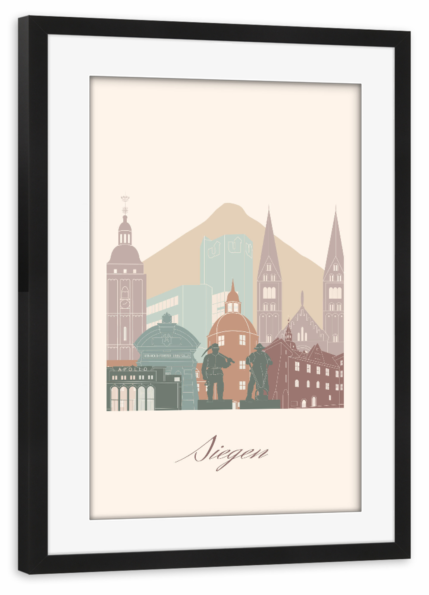 Poster mit Rahmen schwarz "Siegen skyline sage green style" artboxONE - Städte,Reise,Architektur,Kartografie